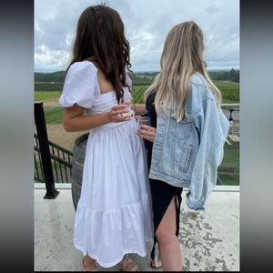 Abecrombie Emerson Poplin Puff Sleeve Midi Dress White